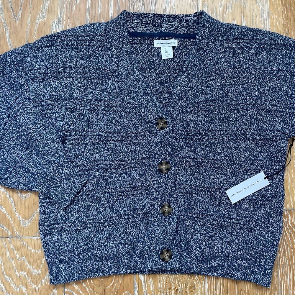 Blue Marled Knit Cardigan Button Front - Picture 2 of 6